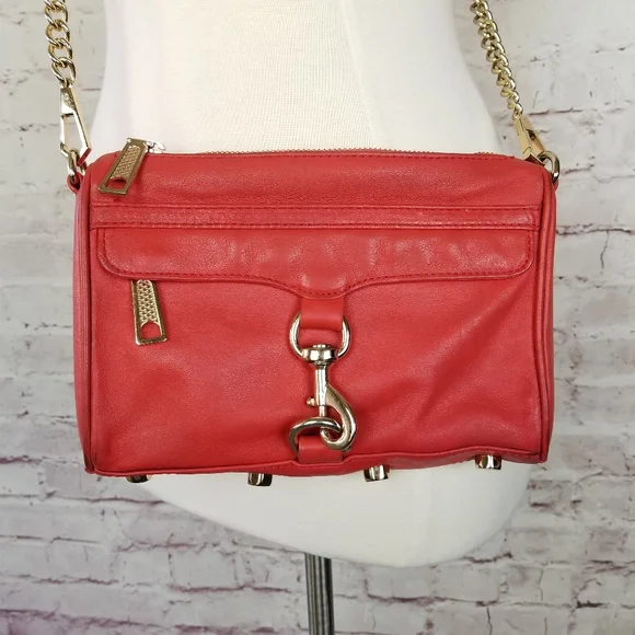 Rebecca Minkoff Mini Mac Orange Leather Crossbody Handbag - Picture 3 of 12